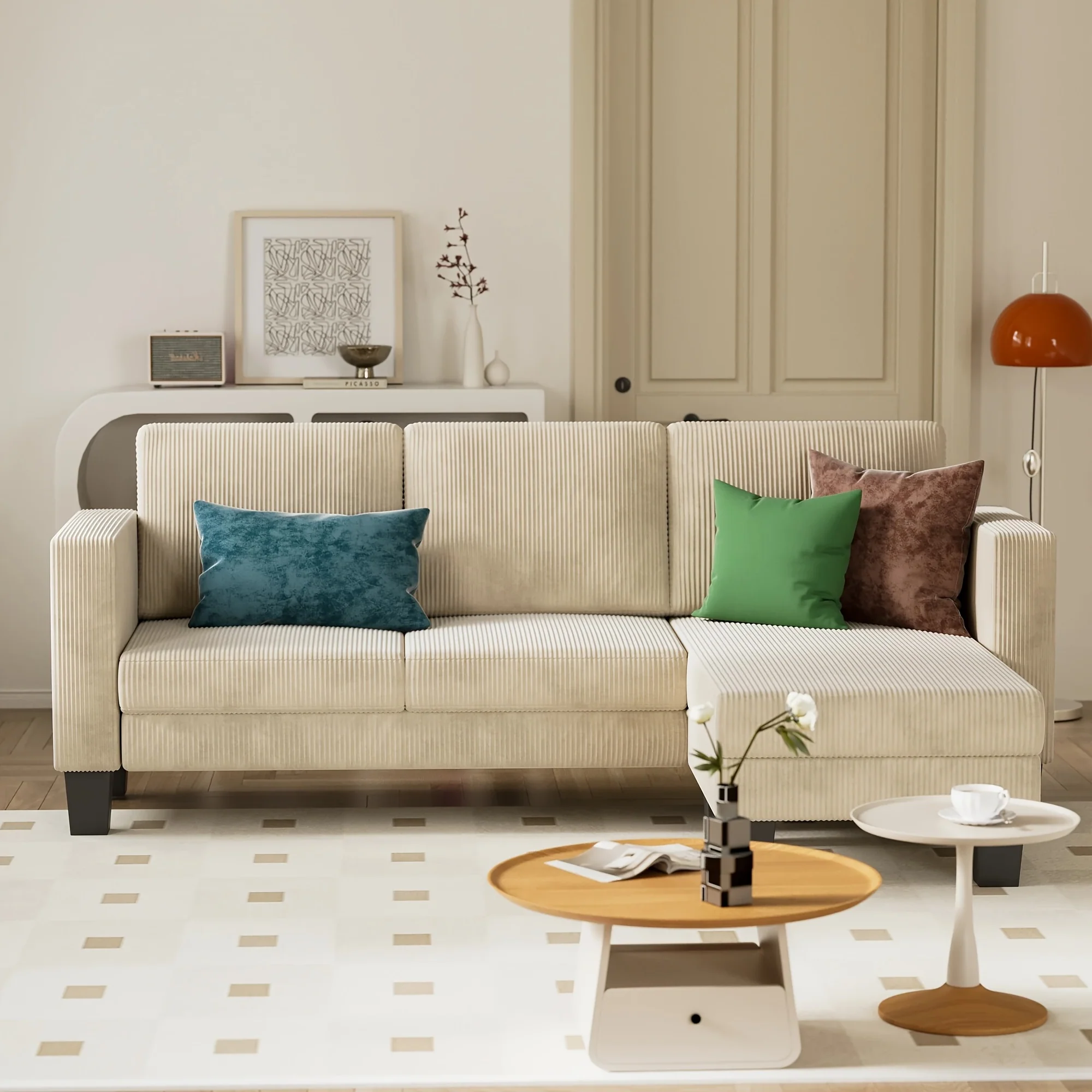 3 Seater Sofa Convertible Reversible Sofa Living Room Furniture Set Corduroy Local Warehouse