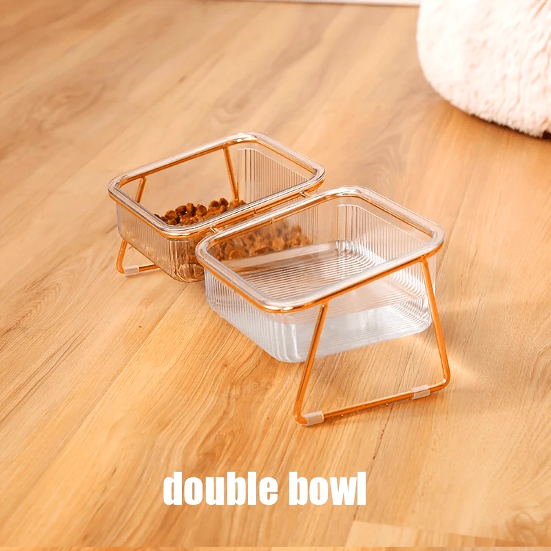 Double Transparent Cat Bowl with Vertical Design - Easy Feeding and Hydration Solution for Cats - Durable Metal and Plastic Construction, Ideal Pet Supplies