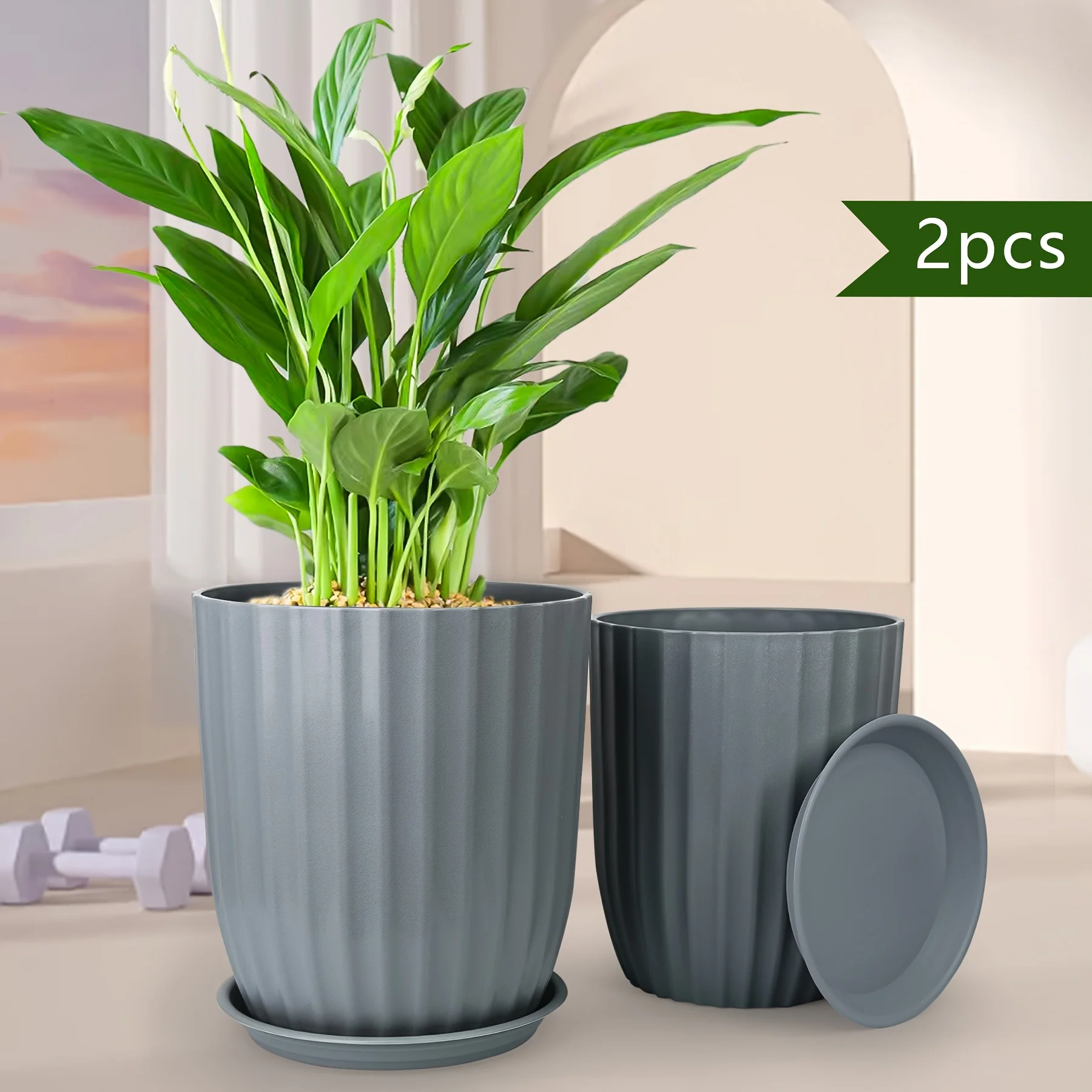 Diameter 14 Inches And 12.3 Inches Different Size Large Planter with Drainage Hole And Saucer, Thickened Planter for Indoor Outdoor Plants